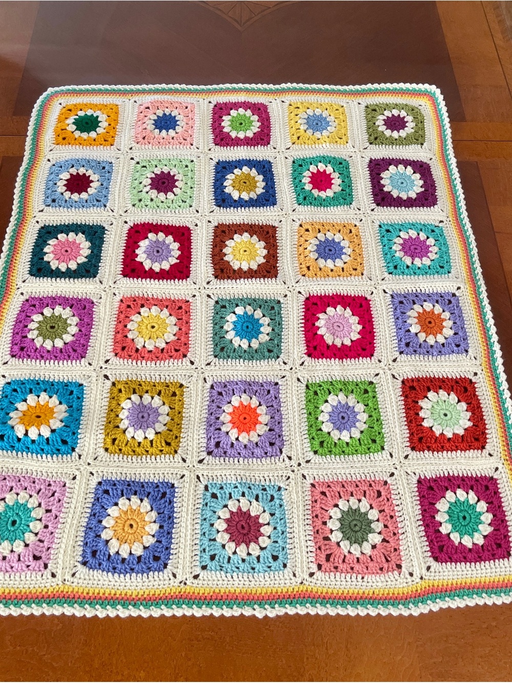 Handmade Multicolor Crochet Granny Square Throw Blanket - baby blanket